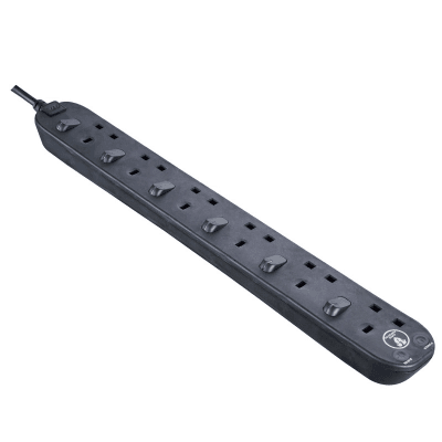 英國 MasterPlug 13A 六位插座連獨立開關拖板 SWSRG62NB-MPA 2米線 黑色 香港行貨